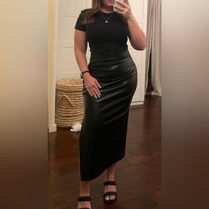 Industry Republic black faux leather skirt with slit and ruching. Size S